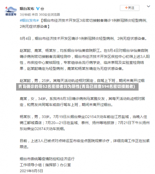 青岛确诊的哥52名密接者均为阴性(青岛已排查594名密切接触者)-第1张图片